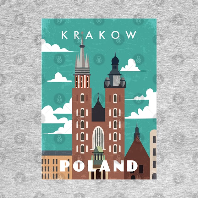 Krakow, Poland. Retro travel poster by GreekTavern